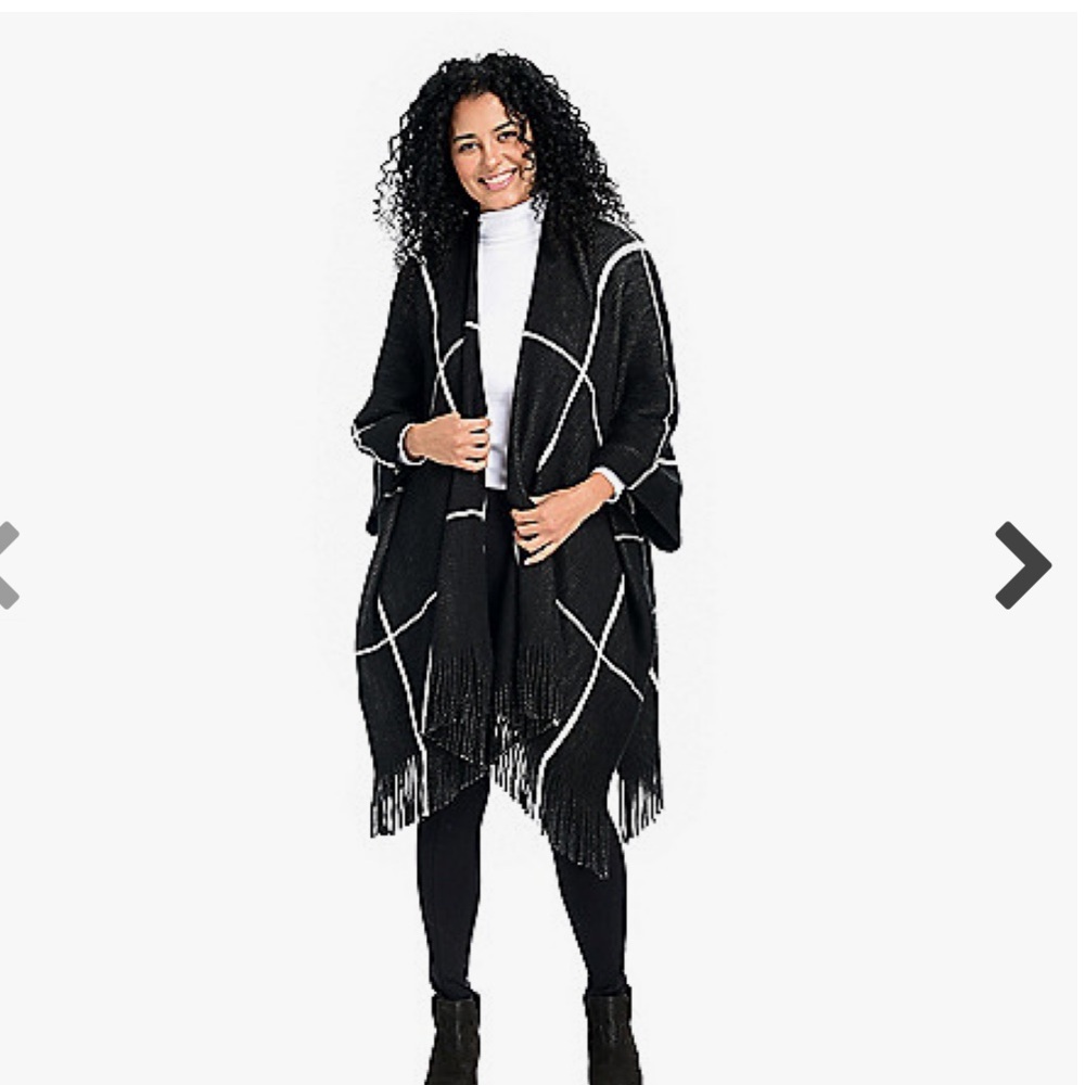 Women’s Christopher & Banks Black and White Plaid Fringe Shawl